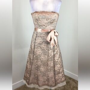 BCBG Lace Dress with Satin Bow in Tan